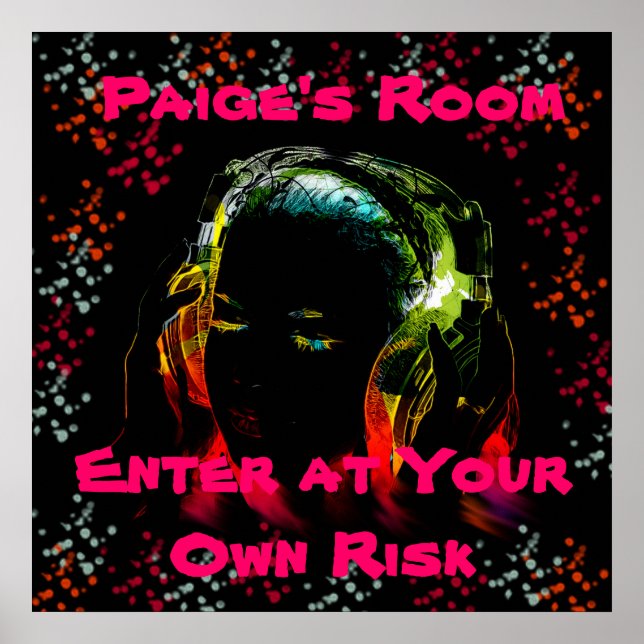 Pôster Fones de ouvido de Música Teen Girl personalizados (Frente)