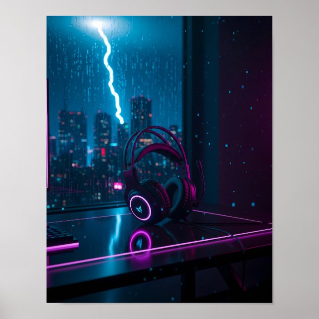 Poster Fones de Ouvido para Jogos Cyberpunk (Frente)