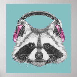 Poster Fones de ouvido Raccoon