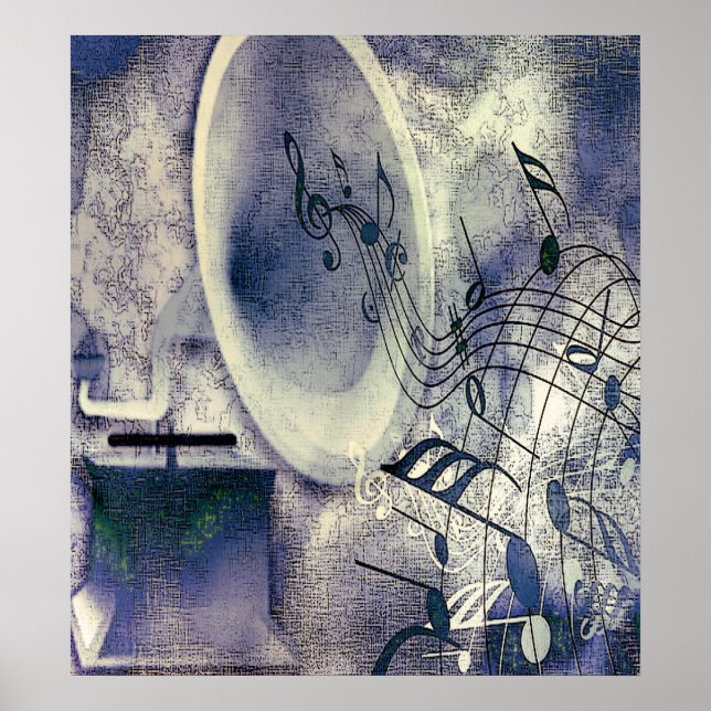 Pôster Fonógrafo e Música Vintage (Frente)