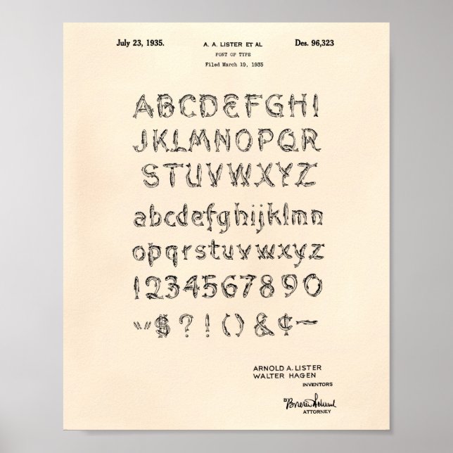 Pôster Font 1935 Patent Art Old Peper (Frente)