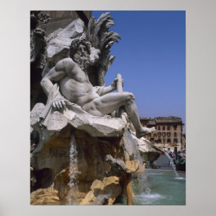Poster Fontana dei Quattro Fiumi, Piazza Navona, Roma,