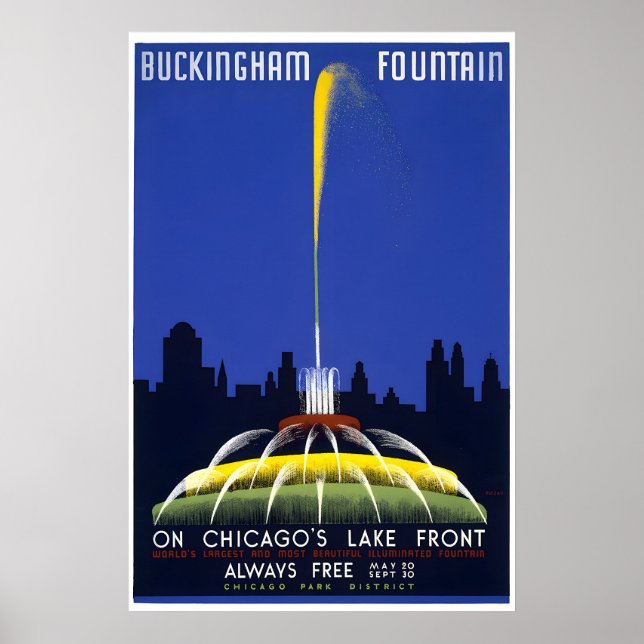 Poster Fonte Buckingham - Cartaz de Viagem de Chicago (Frente)