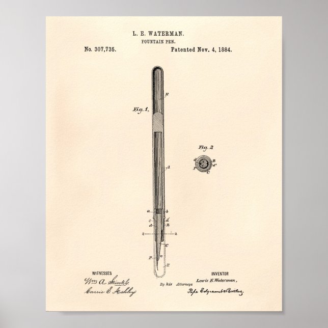 Poster Fonte da Caneta 1884: Patent Art - Old Peper (Frente)