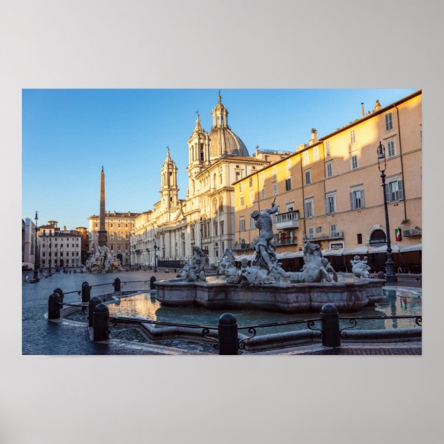 Poster Fonte de Netuno na Piazza Navona - Roma (Frente)