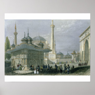 Pôster Fonte e quadrado de St. Sophia, Istambul, engra