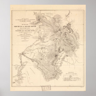 Poster fontes do mapa dos 1870's de rio Snake Wyoming
