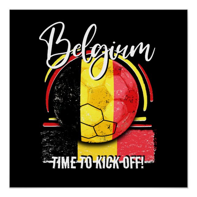 Pôster Football Belgium Flag, Retro Belga Soccer (Frente)