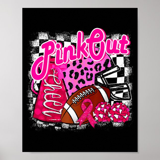 Poster Football Checkered Nk Out Breast Cancer Cheer Mom  (Frente)