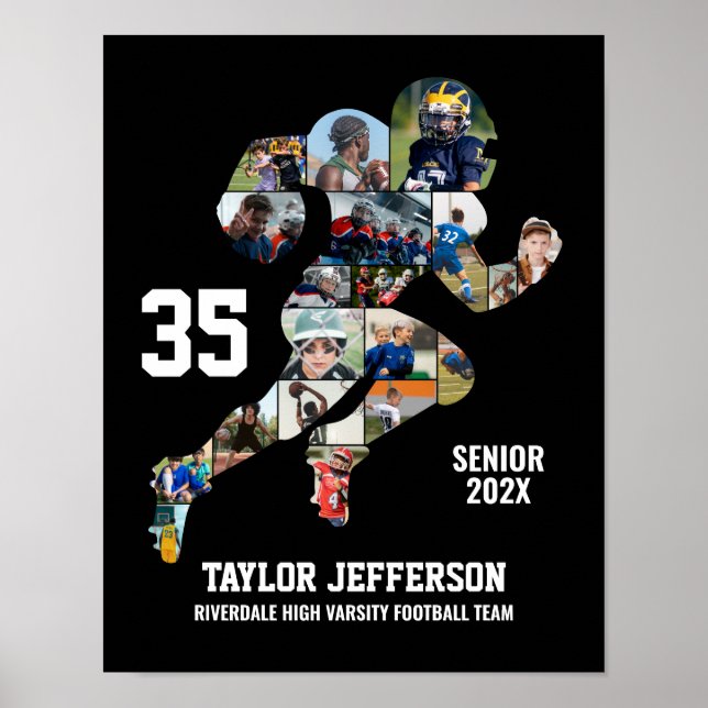 Poster Football Player Photo Collage Custom Senior Night (Frente)