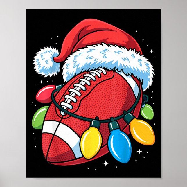 Poster Football Santa Hat Christmas Lights Festive Touchd (Frente)