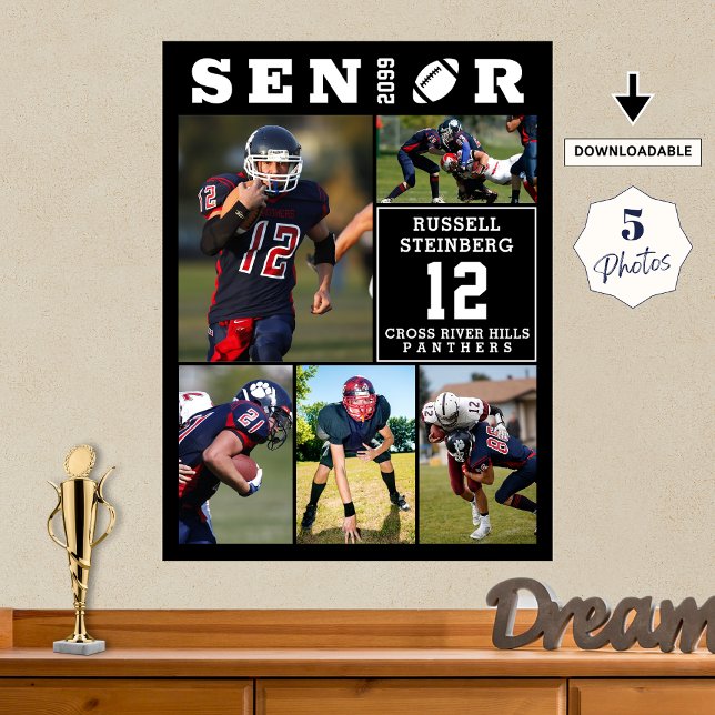 Poster Football Senior 5 Photo Collage Graduation (Criador carregado)
