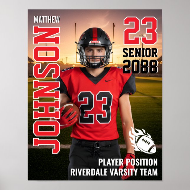 Poster Football Team Senior MVP Player Photo Gift Sports (Frente)