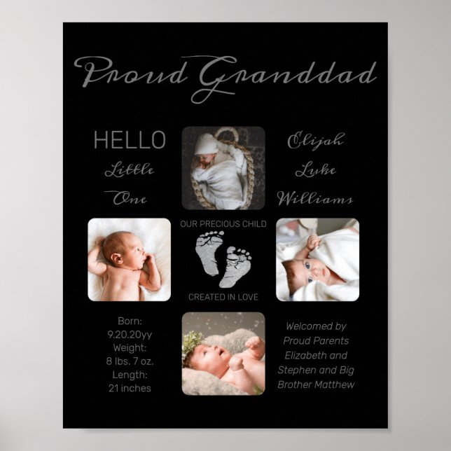 Poster Footprints Multiple Photo Birth Keepsake Granddad  (Frente)
