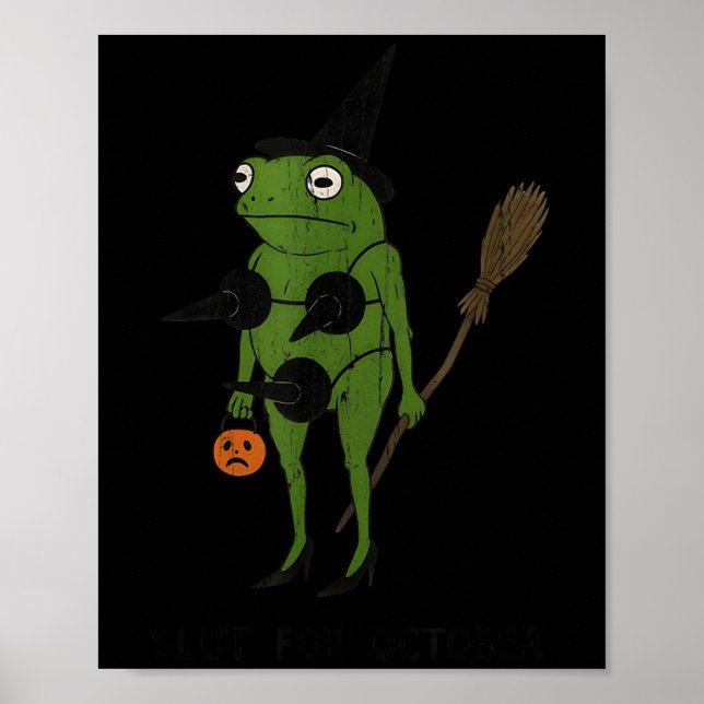 Poster For October, Funny Halloween, Funny Witch Frog  (Frente)