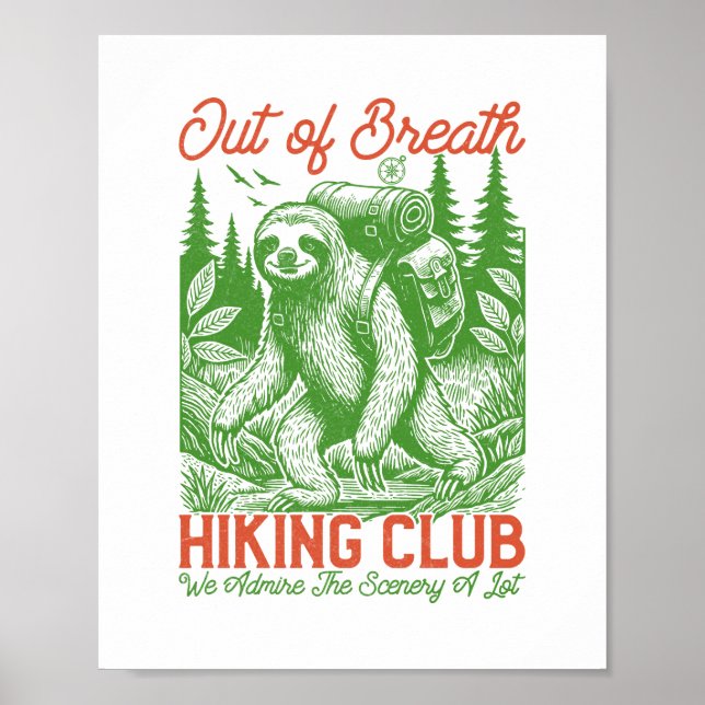 Poster Fora de Breath Funny Sloth Hiking Club (Frente)