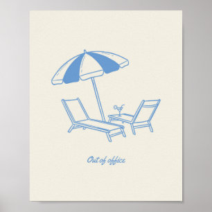 Poster "Fora do Escritório" Arte de Linha Azul Minimalist