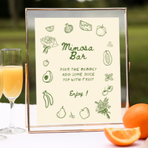 Poster Fora Do Mercado, Bar Mimosa Desenhado Em Mão Verde