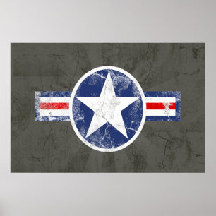 Pôster Força Aérea do Exército Vintage Star Red/White/Blu