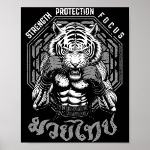 Poster Força do Lutador de Muay Thai Boxe MMA do Tigre