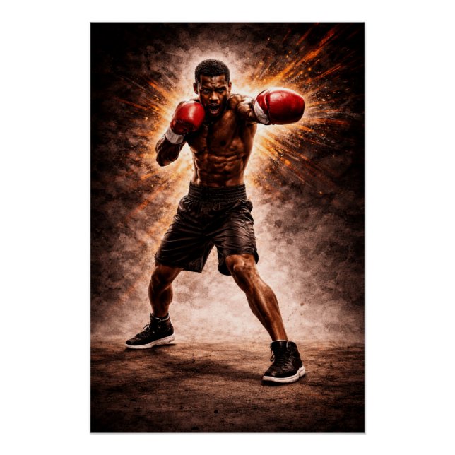 Pôster Força Implacável – Cartaz de Boxe Poderoso (Frente)