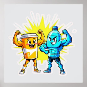 Poster Força Líquida – Desenho de Suco e Água Engraçado