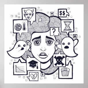 Poster forçado ansioso do desenho da mulher de