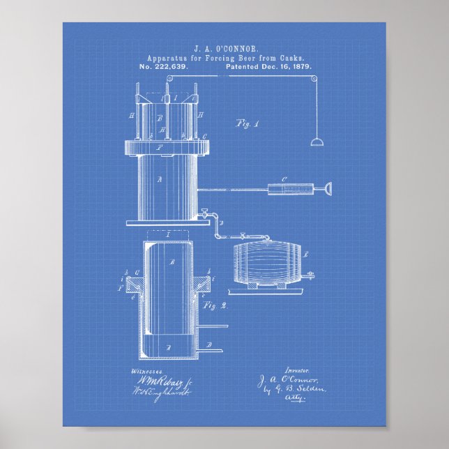 Poster Forçando a arte patenteada Beer 1879 - Blueprint (Frente)