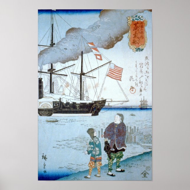Poster Foreigners Ship, Hiroshige Japanese Fine Art (Frente)