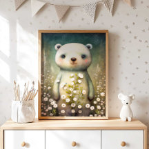 Forest Baby Bear Flower | Bear Wall Print