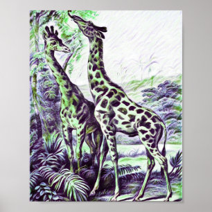 Poster Forest Giraffe