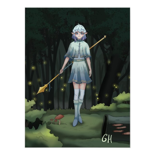 Pôster Forest girl, elf, anime poster (Frente)