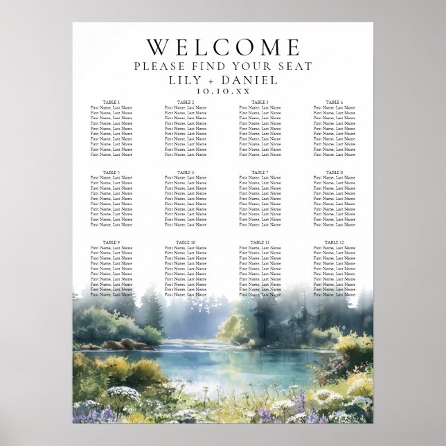 Poster Forest Lakeside Wildflowers Wedding Seating Chart (Frente)