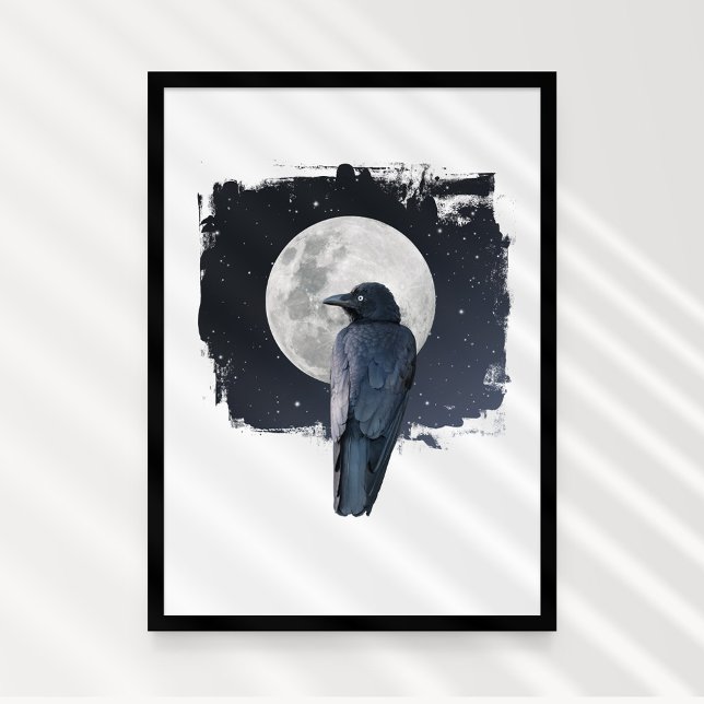 Poster Forest Raven Cold Moon (Forest Raven on the Cold Moon (super moon). Mystic art.)
