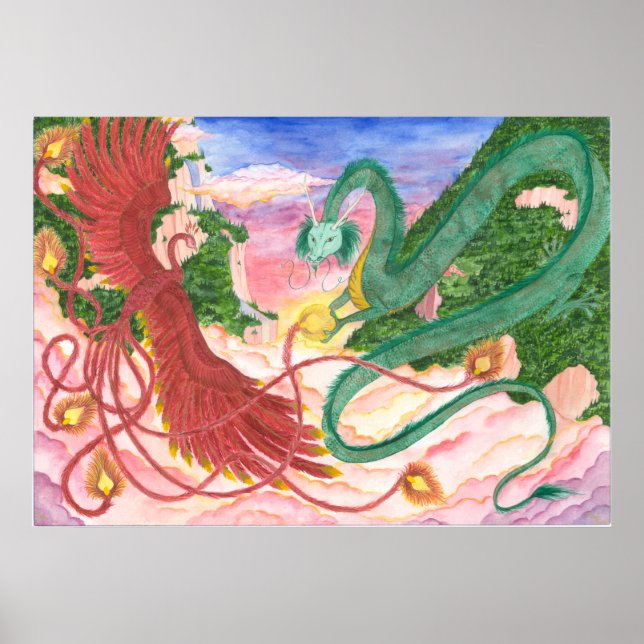 Poster Forest Sunset Dragon and Phoenix (Frente)