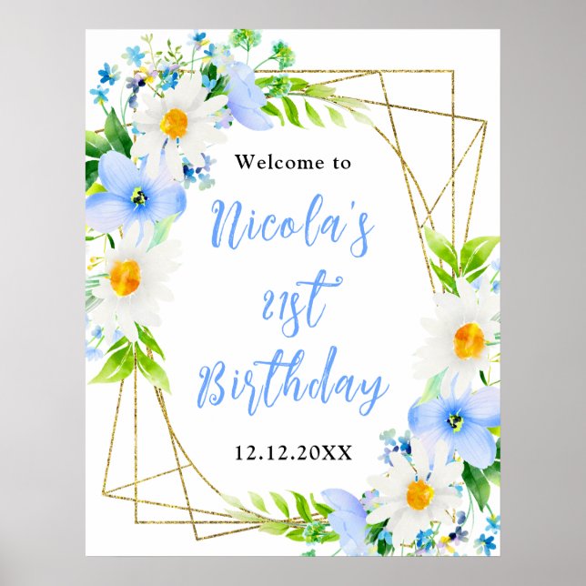 Poster Forget-Me-Nots Daisies Birthday Welcome (Frente)