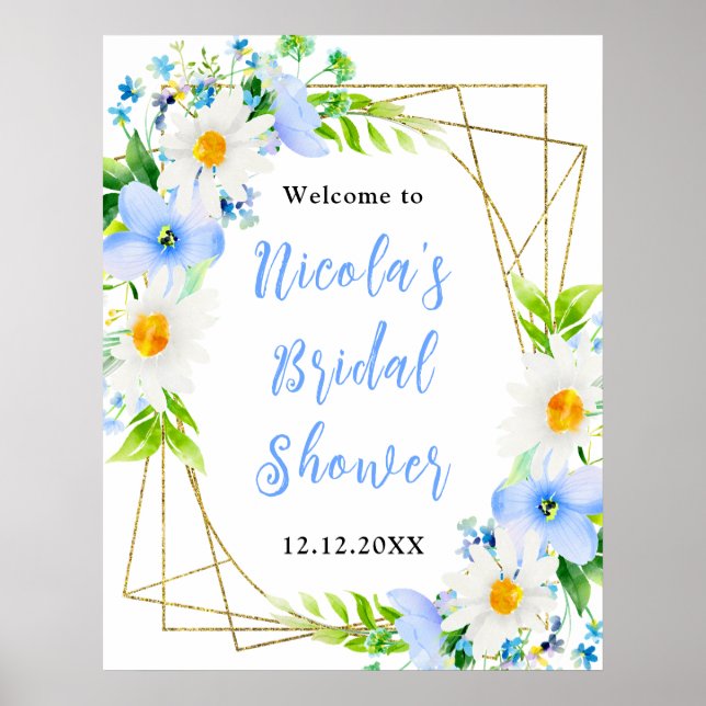 Poster Forget-Me-Nots Daisies Bridal Shower Welcome (Frente)
