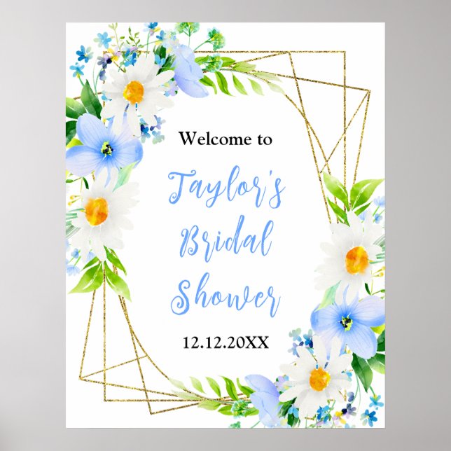 Poster Forget-Me-Nots Daisies Bridal Shower Welcome Sign (Frente)