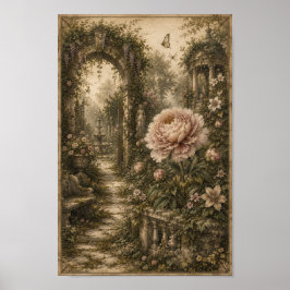 Poster Forgotten Garden Peony Vintage Botanical Wall Art