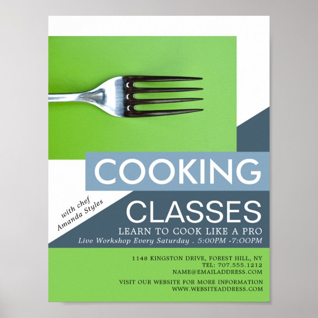 Poster Fork Simplificado, Anúncio de classes de Cozinhar (Frente)