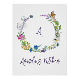 Pôster Forma aquosa Monograma de flor selvagem