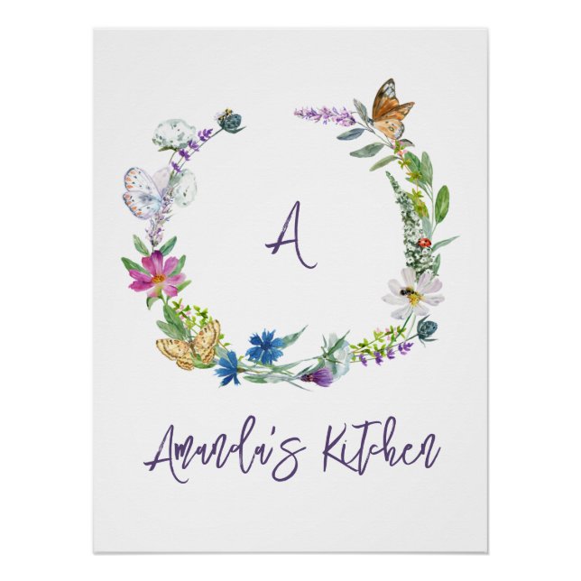 Pôster Forma aquosa Monograma de flor selvagem (Frente)