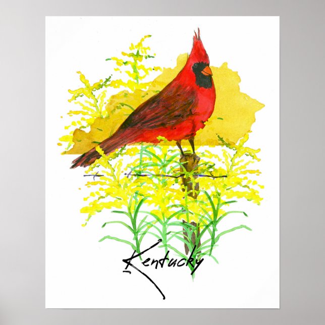 Poster Forma do Estado de Kentucky Cardinal Bird Goldenro (Frente)