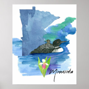 Poster Forma do Estado de Minnesota Loon Senhora Slipper 