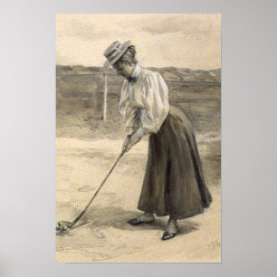 Poster Forma do golfe do vintage da mulher, 1890s