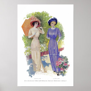 Poster Forma francesa do vintage com vestido roxo