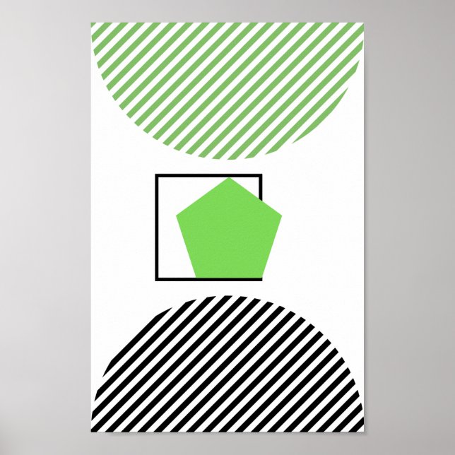 Poster Forma Verde E Preta Em Abstrato De Fundo Branco (Frente)