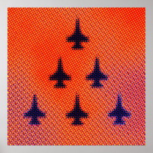 Poster Formação de F16s na laranja. Pop art