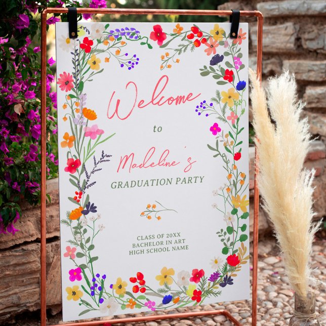 Poster Formação moderna de flores silvestres de chic boho (Modern chic boho wild flowers graduation welcome poster)