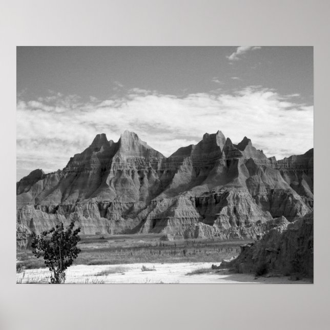 Poster Formações de Rock Black & White Badlands 16x20 (Frente)
